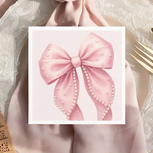 Serviette En Papier Elegant Pink Pearl Bow Baby Shower