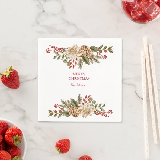 Serviette En Papier Élégant Pins à fleurs aquarelle (En situation)