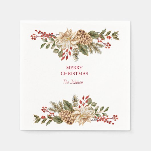 Serviette En Papier Élégant Pins à fleurs aquarelle (Devant)