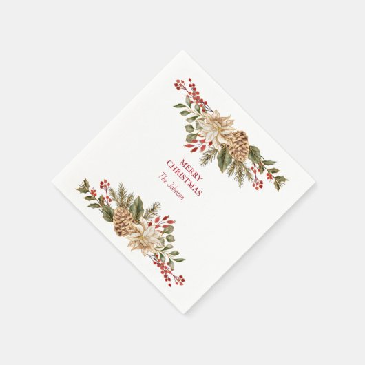 Serviette En Papier Élégant Pins à fleurs aquarelle (Coin)