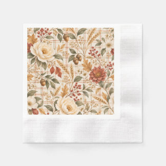 Serviette En Papier Élégant Plaid Floral Automnal de Thanksgiving Papi