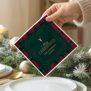 Serviette En Papier Élégant Plaid Tartan Joyeux Noël Nom de Famille