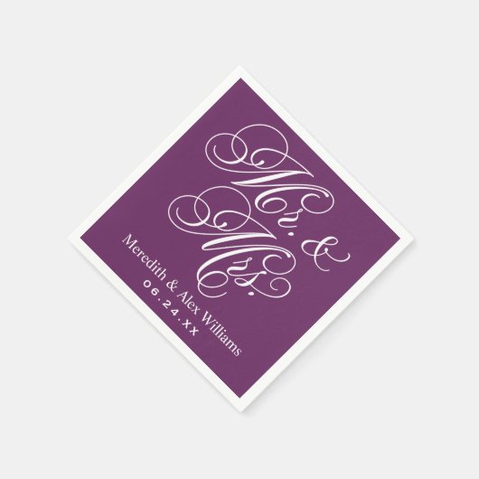 Serviette En Papier Elégant Plum Mr et Mme Script Monogramme personnal (Coin)