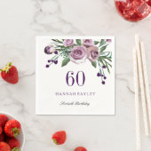 Serviette En Papier Élégant Plum violet Rose Floral 60e anniversaire (En situation)