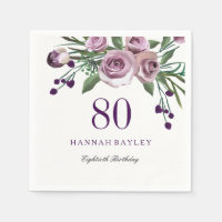 Elégant Plum violet Rose Floral 80e anniversaire