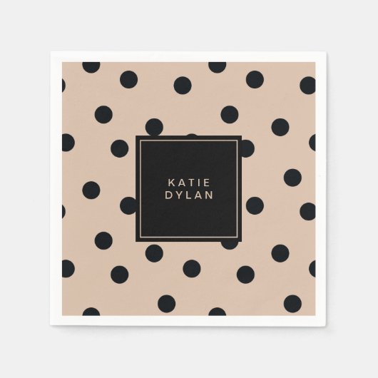 Serviette En Papier Elégant point noir sur beige (Devant)