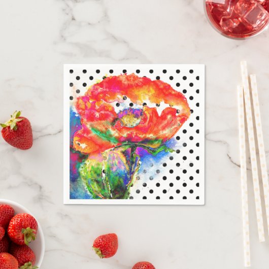 Serviette En Papier Elégant pois à aquarelle rouge abstrait (En situation)