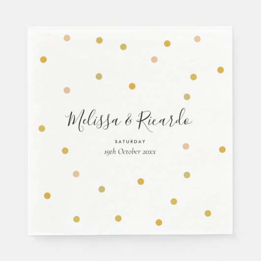 Serviette En Papier Élégant Pois or Mariage (Devant)