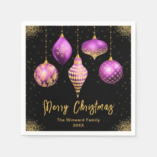 Serviette En Papier Elegant Purple and Gold Ornament Christmas (Devant)