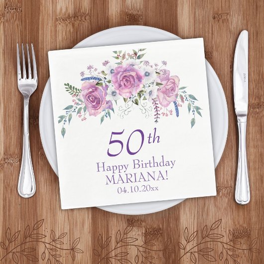 Serviette En Papier Élégant Purple Floral 50 60 N'importe quel âge fêt