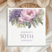 Serviette En Papier Élégant Purple Rose Floral 50e anniversaire