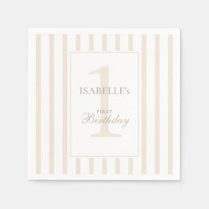 Serviette En Papier Élégant rayure champagne doux 1er anniversaire