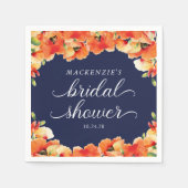 Serviette En Papier Élégant Réception de Mariage Bleu Nuit et Pavot Do (Devant)