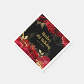 Serviette En Papier Elegant Red and Gold Flowers Birthday Party (Coin)