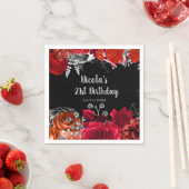 Serviette En Papier Elegant Red and Silver Flowers Birthday Party (En situation)
