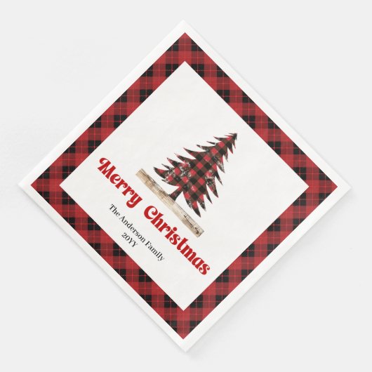 Serviette En Papier Elegant Red Black Plaid Christmas Napkin Design (Coin)