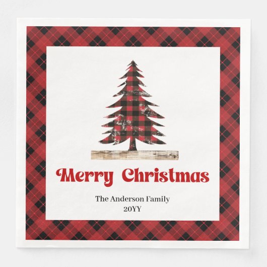 Serviette En Papier Elegant Red Black Plaid Christmas Napkin Design (Devant)