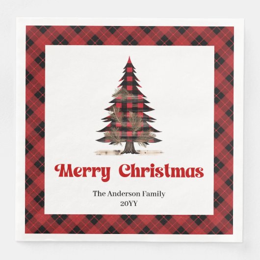 Serviette En Papier Elegant red black plaid napkins custom name (Devant)