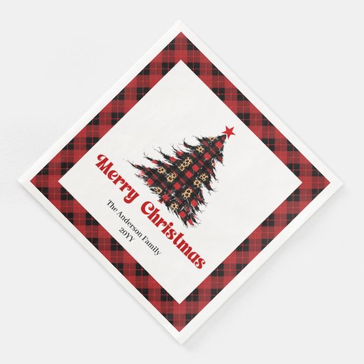 Serviette En Papier Elegant Red Black Plaid Tree Napkin Editable (Coin)