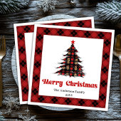 Serviette En Papier Elegant Red Black Plaid Tree Napkin Editable