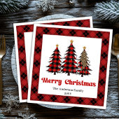 Serviette En Papier Elegant Red Black Tartan Napkin Custom Name