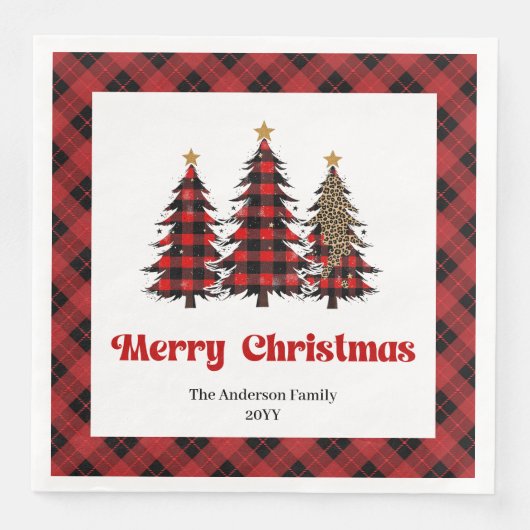 Serviette En Papier Elegant Red Black Tartan Napkin Custom Name (Devant)