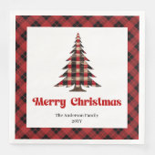 Serviette En Papier Elegant Red Black Tartan Tree Napkin Custom (Devant)