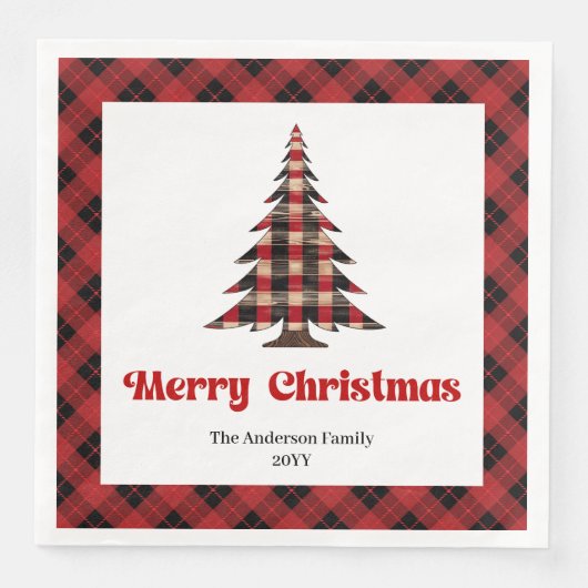 Serviette En Papier Elegant Red Black Tartan Tree Napkin Custom (Devant)