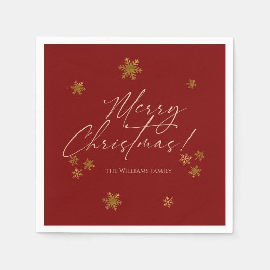 Serviette En Papier Elegant Red Christmas Gold Snowflakes (Devant)