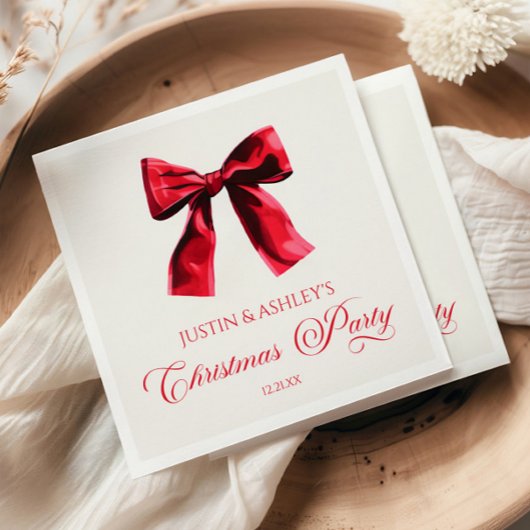 Serviette En Papier Elegant Red Coquette Bow Christmas Party