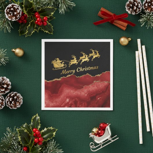 Serviette En Papier Elegant Red Gold Santa Sleigh Merry Christmas