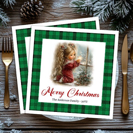 Serviette En Papier Elegant Red Green Festive Winter Scene Napkins