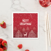 Serviette En Papier Elegant Red Merry Christmas Deer and Snowflake (En situation)
