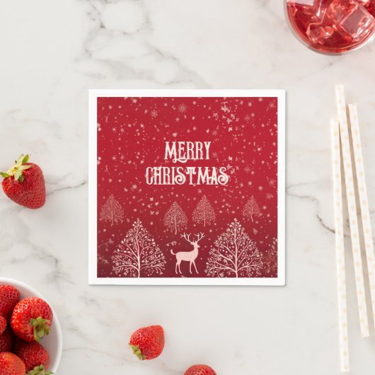 Serviette En Papier Elegant Red Merry Christmas Deer and Snowflake (En situation)
