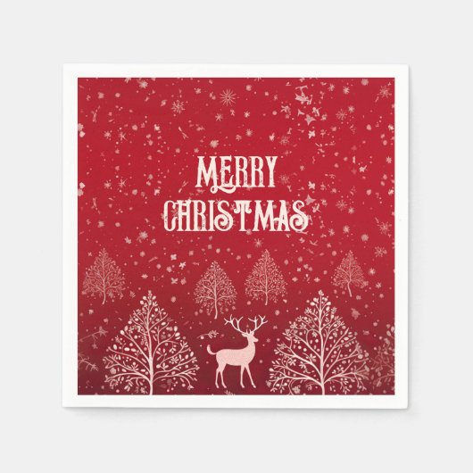 Serviette En Papier Elegant Red Merry Christmas Deer and Snowflake (Devant)