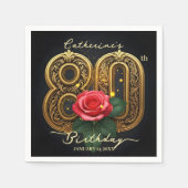 Serviette En Papier Elégant Red Rose et Gold Filigree 80e anniversaire (Devant)