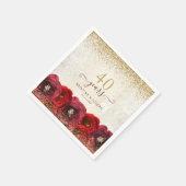 Serviette En Papier Elegant Red Rose Floral Gold 40th Anniversary (Coin)