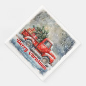 Serviette En Papier Elegant red truck Christmas scene party napkins (Coin)