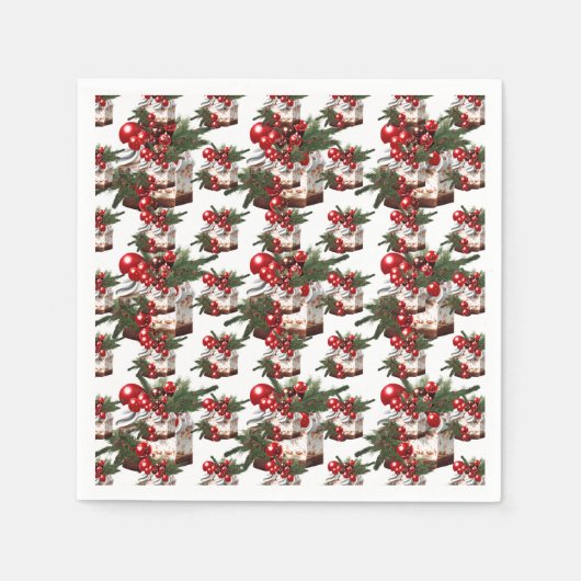 Serviette En Papier Elegant Red, White & Green Cake Pattern Holiday (Devant)