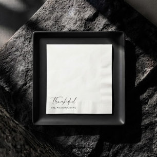 Serviette En Papier Élégant remerciement de Thanksgiving écrit en noir