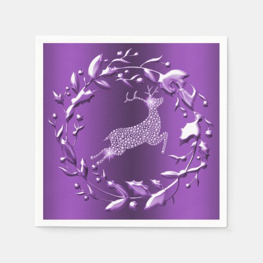 Serviette En Papier Élégant renne de Noël violet (Devant)
