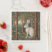 Serviette En Papier Elégant retro boho blanc lapin boisé fleurs (En situation)