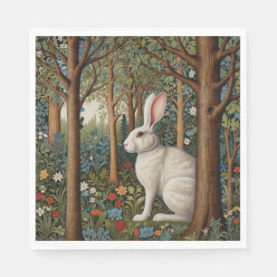 Serviette En Papier Elégant retro boho blanc lapin boisé fleurs