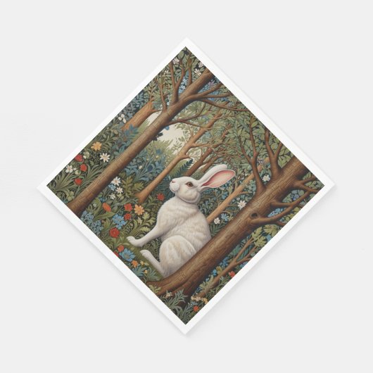 Serviette En Papier Elégant retro boho blanc lapin boisé fleurs (Coin)