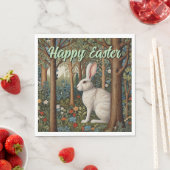 Serviette En Papier Elégant retro boho blanc lapin boisé Pâques (En situation)