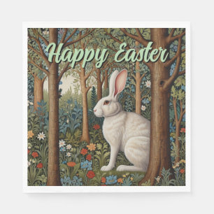 Serviette En Papier Elégant retro boho blanc lapin boisé Pâques