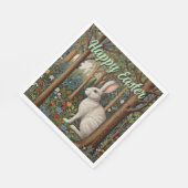 Serviette En Papier Elégant retro boho blanc lapin boisé Pâques (Coin)