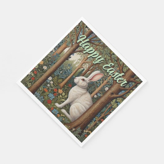 Serviette En Papier Elégant retro boho blanc lapin boisé Pâques (Coin)