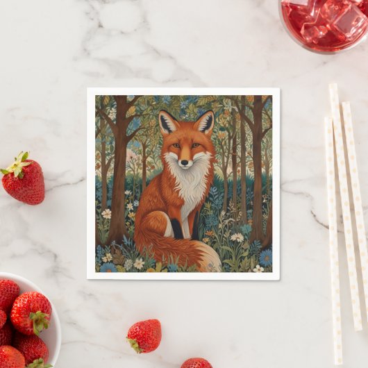 Serviette En Papier Elégant retro boho rouge renard animal de forêt (En situation)