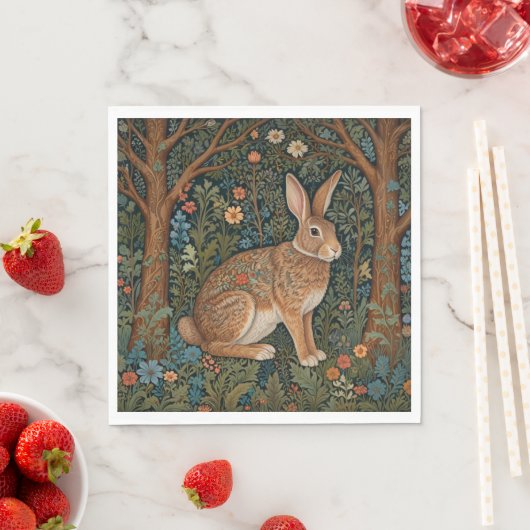 Serviette En Papier Élégant retro lapin boisé boisé fleuri (En situation)